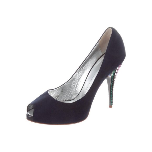 GIUSEPPE Zanotti Black Peep-Toe Rainbow Pumps Retail $1295 Size 7 - Picture 3 of 5